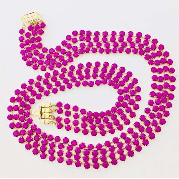 Massive Stunning Statement Medium Orchid Pink Cabochons Prong s Necklace 4510 - Picture 3 of 6